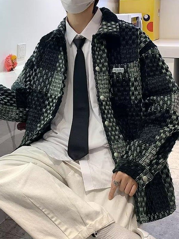 EMMIOL Men's Button Down Checkered Tweed Jacket