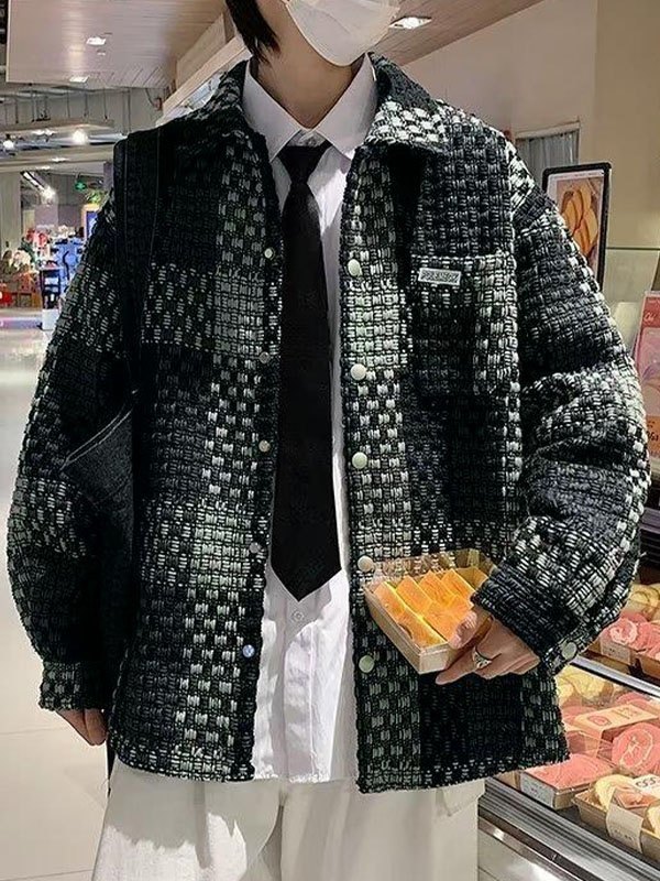 EMMIOL Men's Button Down Checkered Tweed Jacket