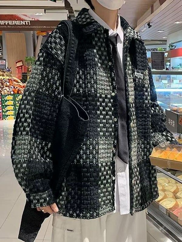 EMMIOL Men's Button Down Checkered Tweed Jacket