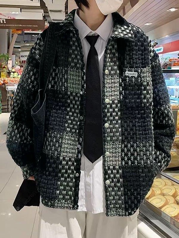 EMMIOL Men's Button Down Checkered Tweed Jacket