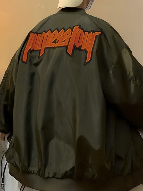 EMMIOL Men's Back Letter Embroidered Bomber Jacket