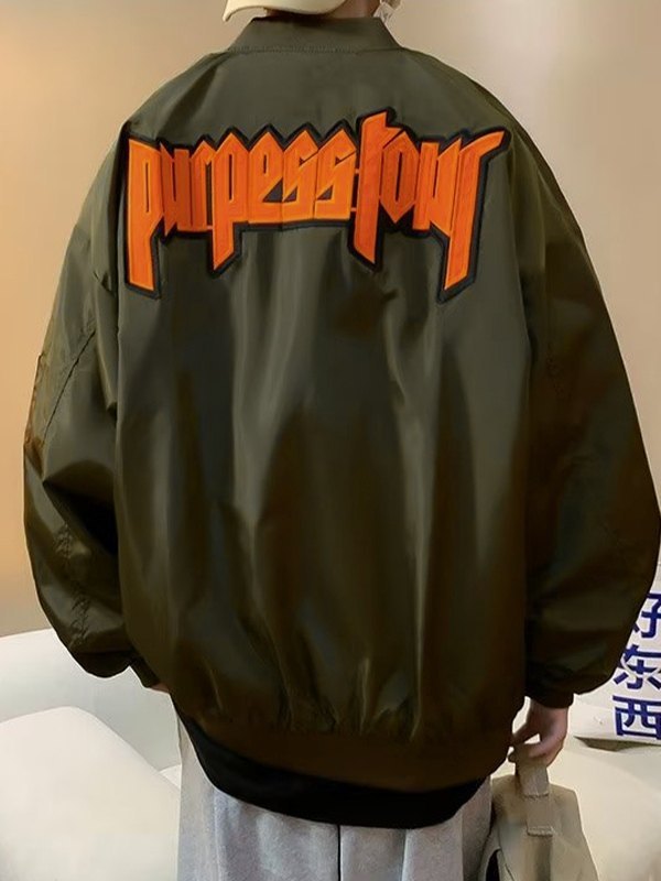 EMMIOL Men's Back Letter Embroidered Bomber Jacket