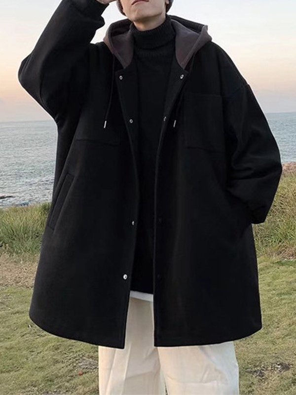 EMMIOL Cappotto lungo da uomo con cappuccio patchwork