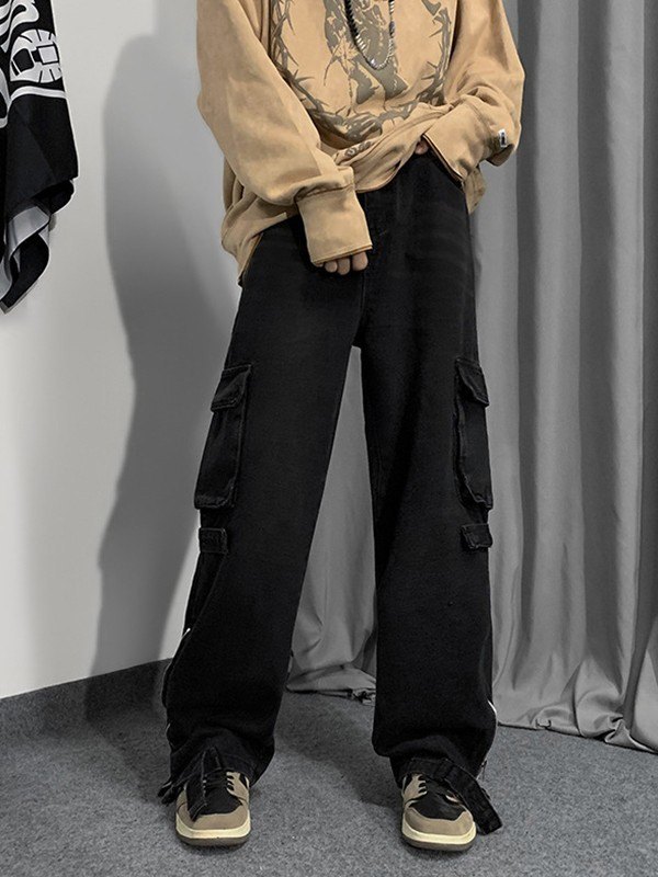 EMMIOL Cargo-Jeans mit Reißverschluss für Herren in Vintage-Waschung