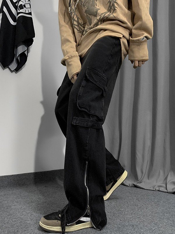 EMMIOL Cargo-Jeans mit Reißverschluss für Herren in Vintage-Waschung