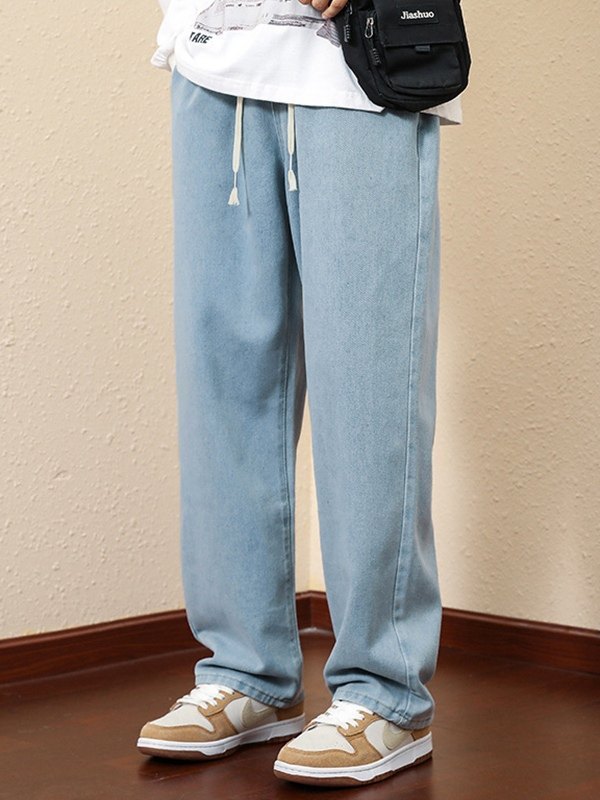 EMMIOL Jeans sueltos con lavado básico simple para hombre