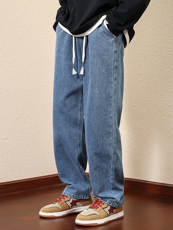 EMMIOL Jeans larghi con lavaggio semplice da uomo