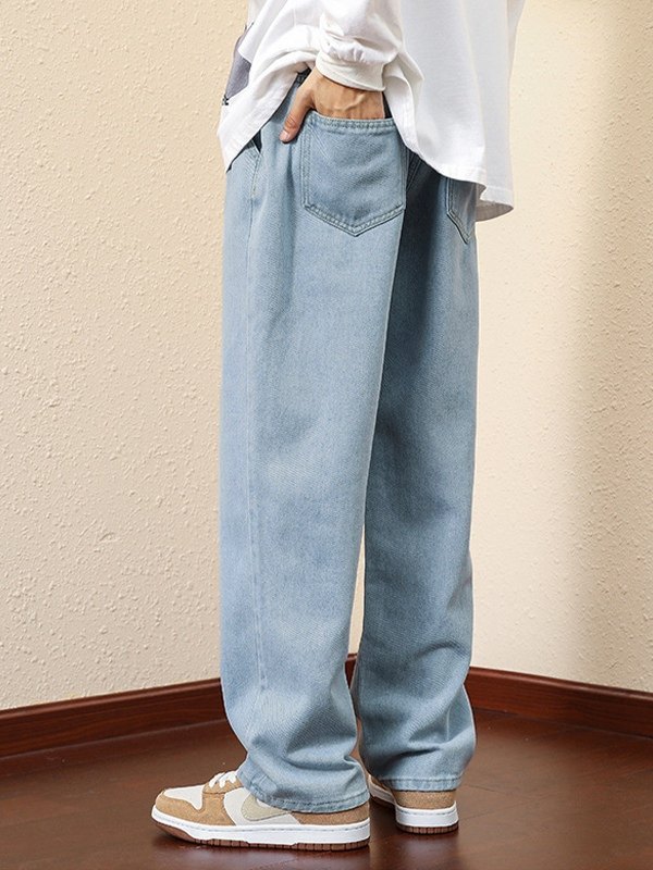 EMMIOL Jeans sueltos con lavado básico simple para hombre