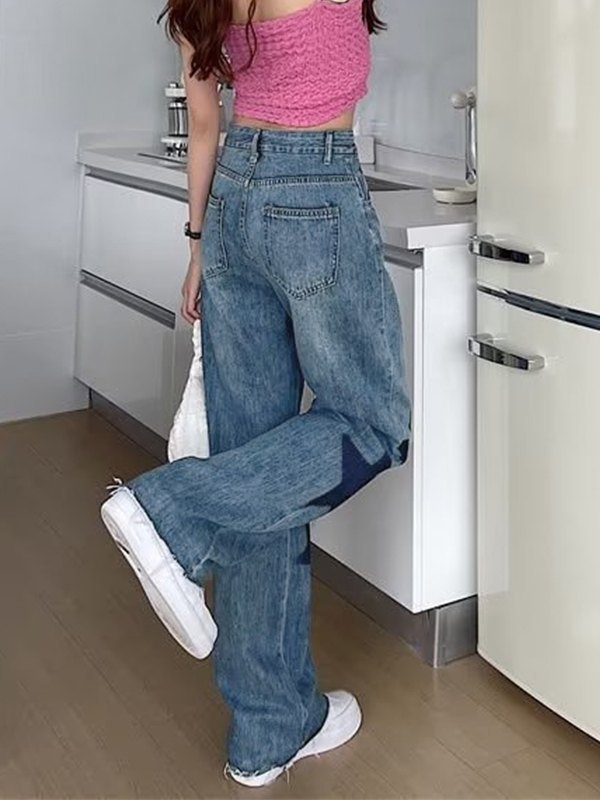 EMMIOL Star Print Distressed Ripped Jeans