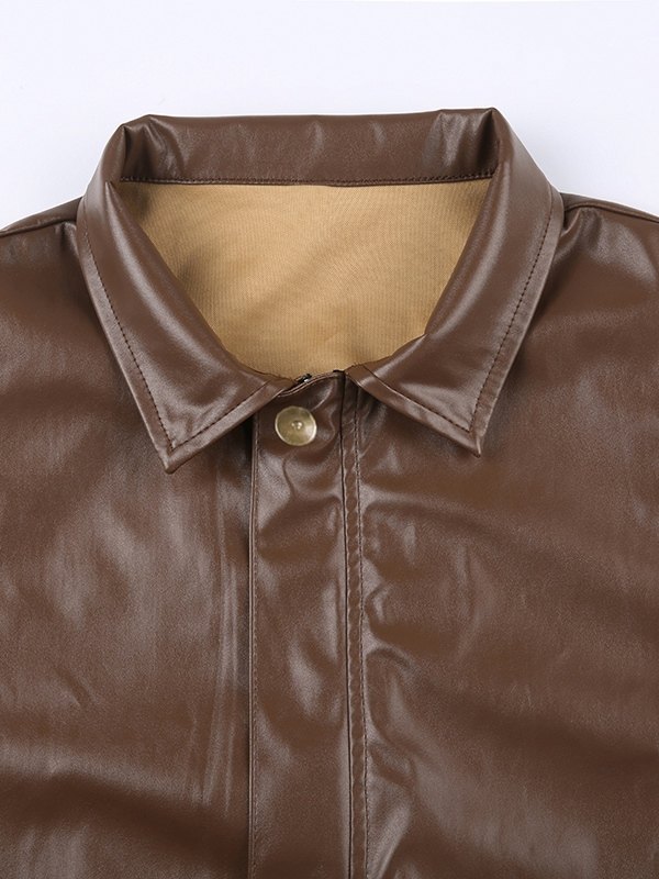 EMMIOL Zip Up Brown Pu Leather Jacket