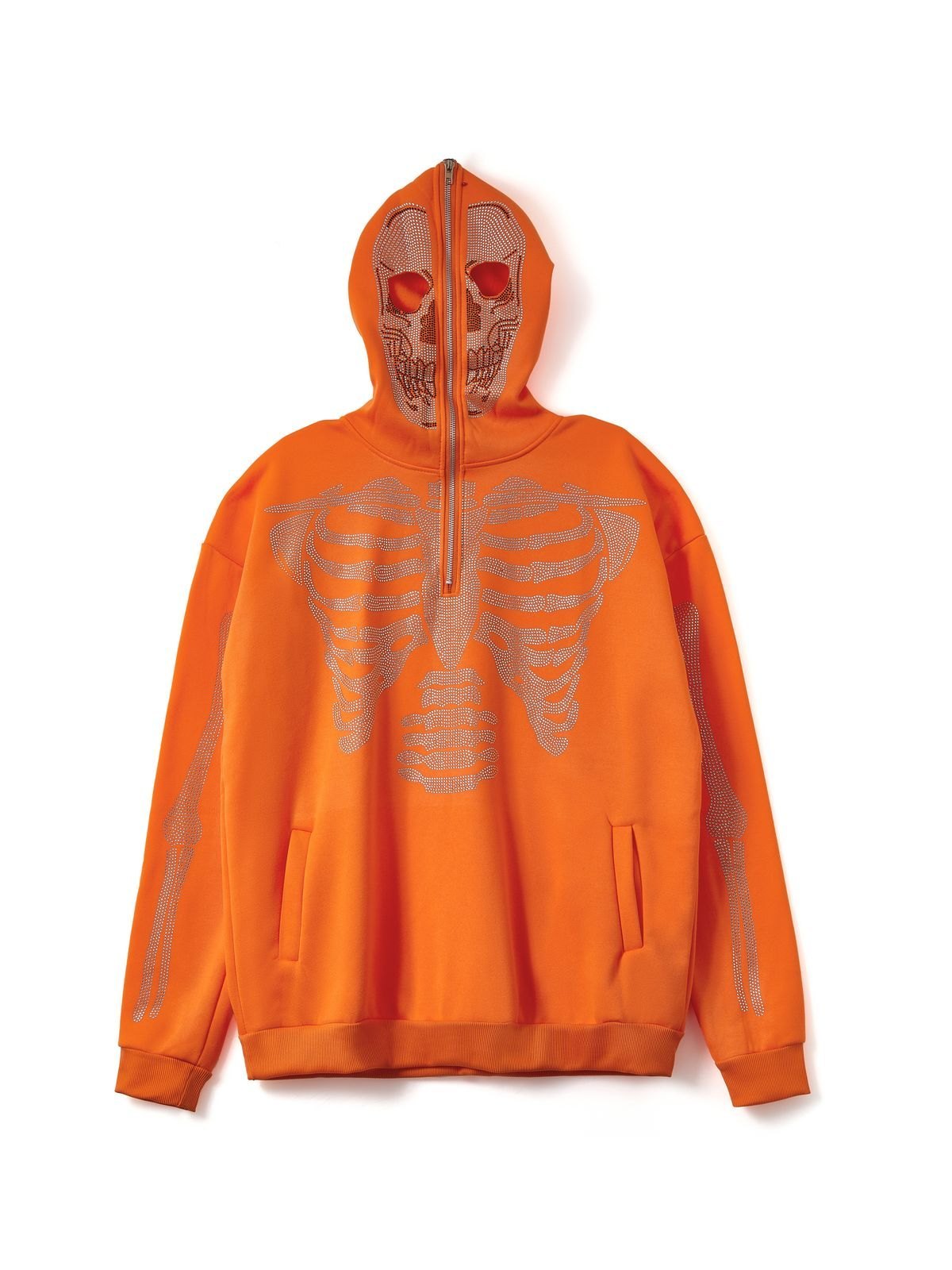 EMMIOL Kapuzenpullover mit halblangem Reißverschluss und Strass-Schädel für Herren