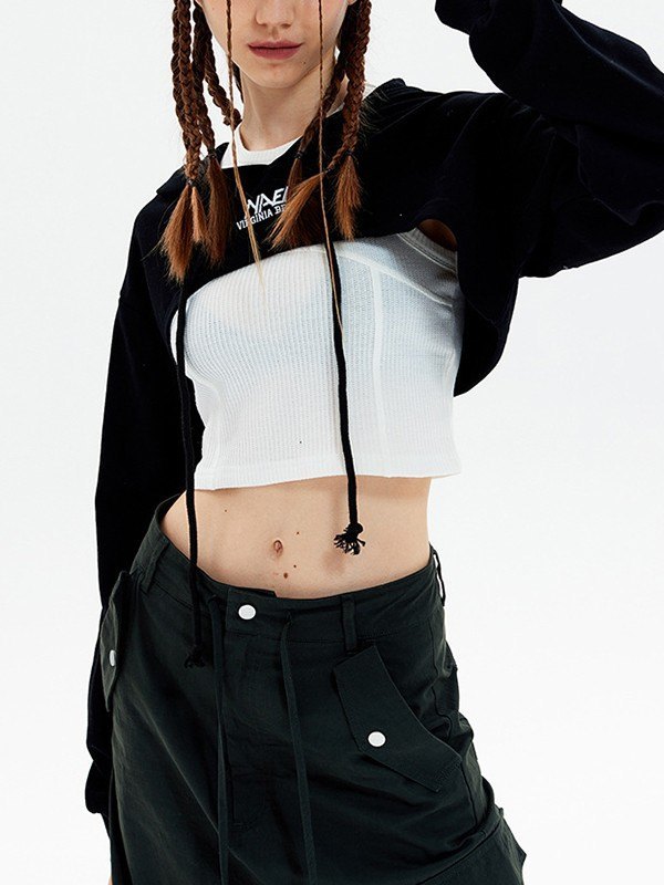 EMMIOL Logo Embroidered Shrug Hoodie