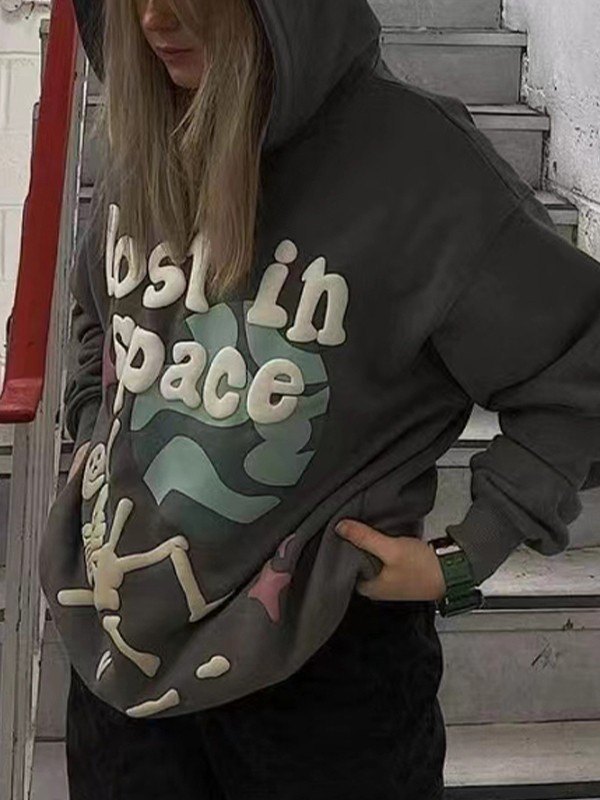 Emmiol Free shipping 2023 Graffiti Letter Skull Graphic Hoodie Gray L in  Hoodies online store. | EMMIOL