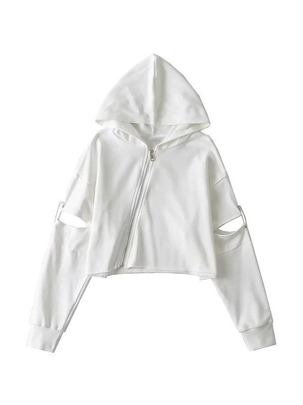 EMMIOL Cutout Zip Up Cropped Hoodie