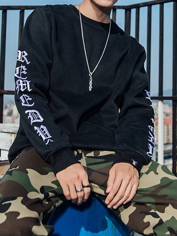 EMMIOL Men's Letter Embroidered Pullover Sweatshirt