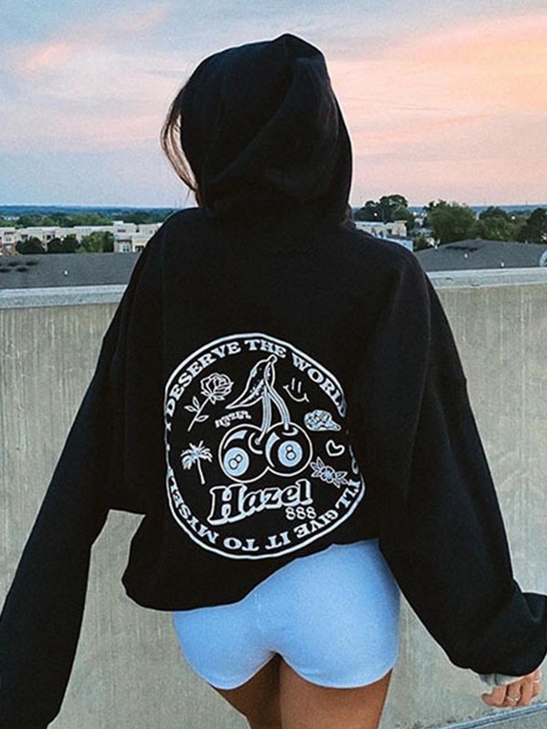 Emmiol Free shipping 2024 Cherry Logo Graphic Pullover Black Hoodie