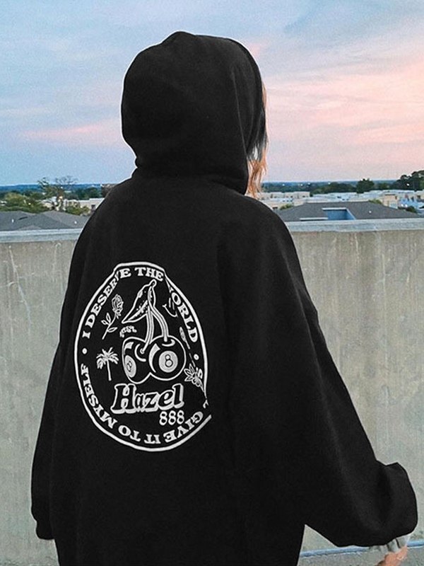 Emmiol Free shipping 2023 Cherry Logo Graphic Pullover Black Hoodie