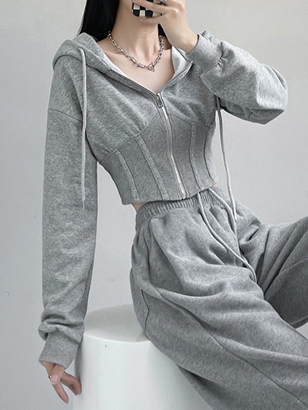 EMMIOL Corset Design Zip Up Cropped Hoodie