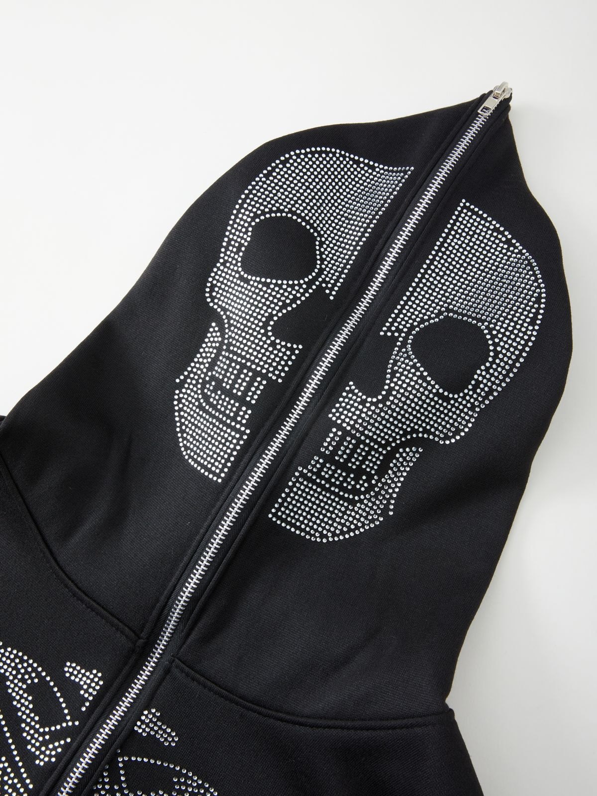 EMMIOL Sudadera con capucha y cremallera con calavera de mariposa y diamantes de imitación para hombre