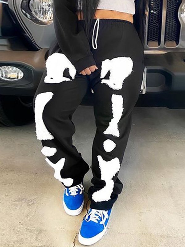 Emmiol Free shipping 2023 Toweling Skeleton Baggy Black Sweatpants