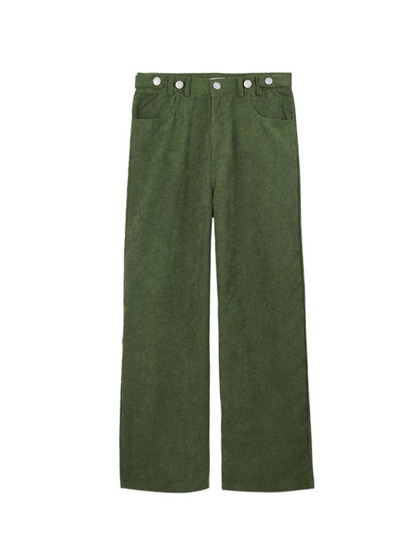 EMMIOL Buttoned Corduroy Straight Leg Pants
