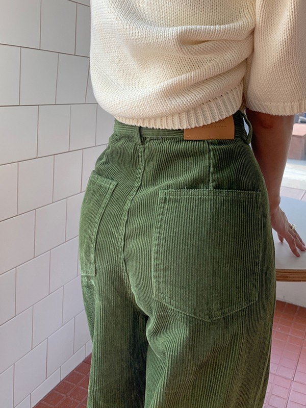 EMMIOL Buttoned Corduroy Straight Leg Pants