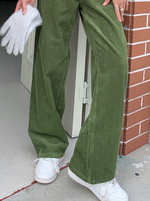 EMMIOL Buttoned Corduroy Straight Leg Pants