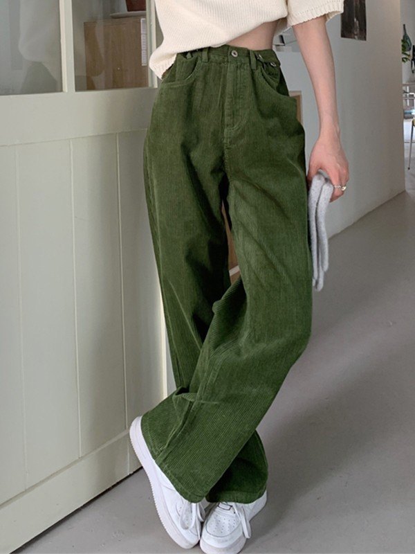 EMMIOL Buttoned Corduroy Straight Leg Pants
