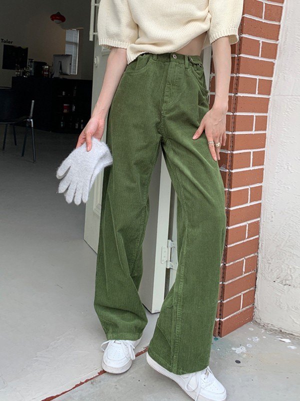 EMMIOL Buttoned Corduroy Straight Leg Pants