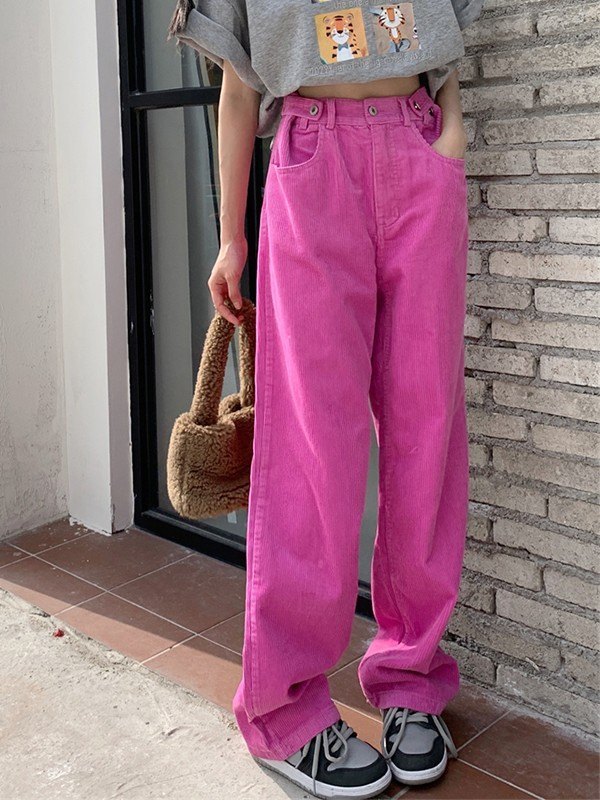 EMMIOL Buttoned Corduroy Straight Leg Pants