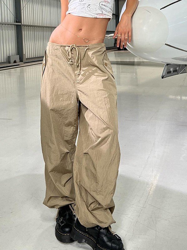 EMMIOL Tie Strap Baggy Parachute Cargo Pants