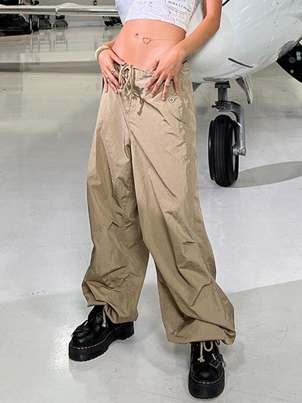 EMMIOL Tie Strap Baggy Parachute Cargo Pants