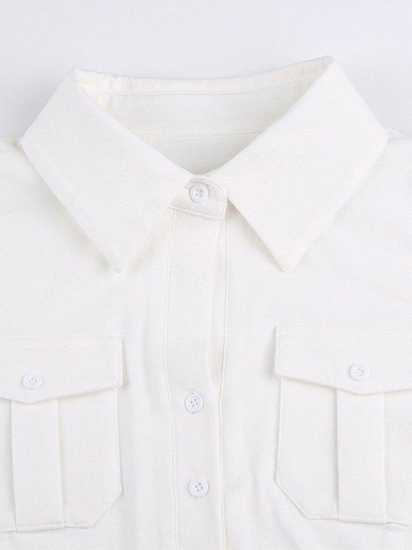 EMMIOL Blusa blanca de manga larga con botones y bolsillo