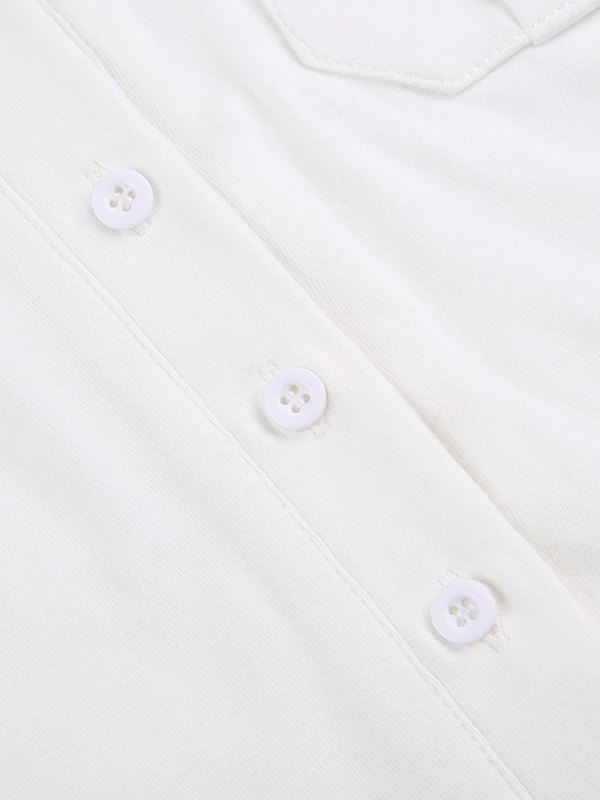 EMMIOL Blusa blanca de manga larga con botones y bolsillo