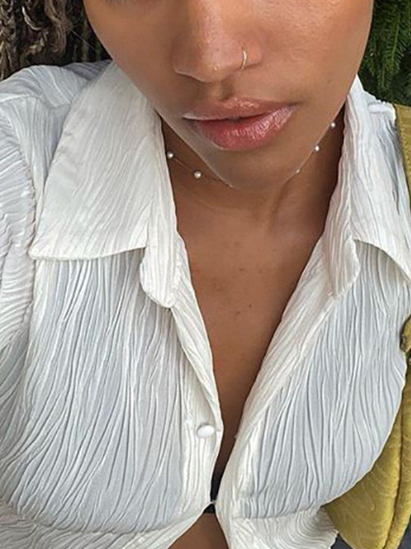 EMMIOL Blusa Blanca Manga Larga Crepe