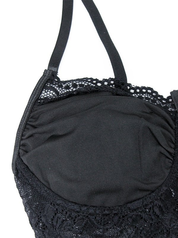 Emmiol Free shipping 2023 Black Lace Cropped Corset Top Black M in