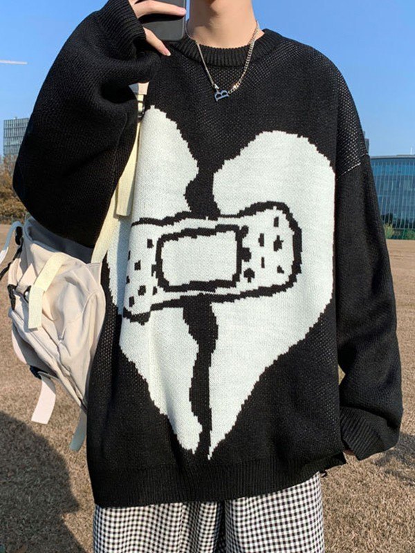 EMMIOL Men's Heart Jacquard Pullover Sweater