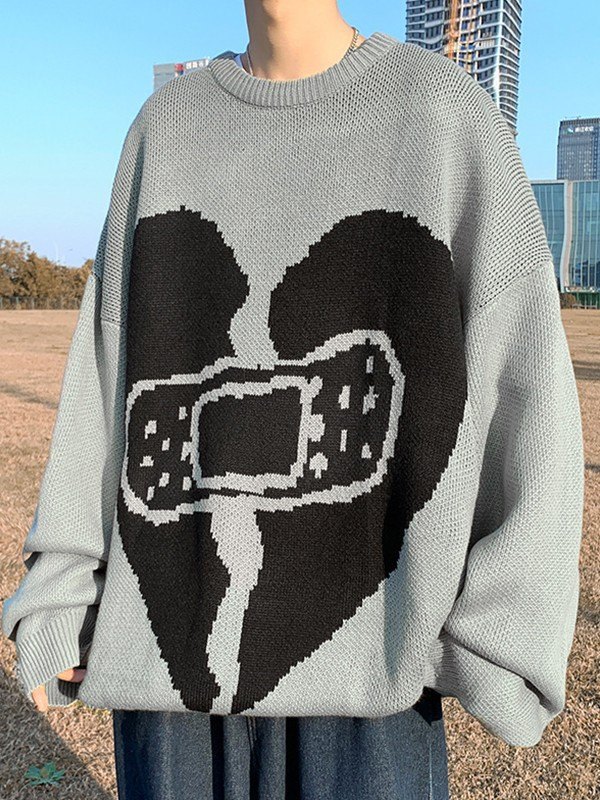 EMMIOL Men's Heart Jacquard Pullover Sweater