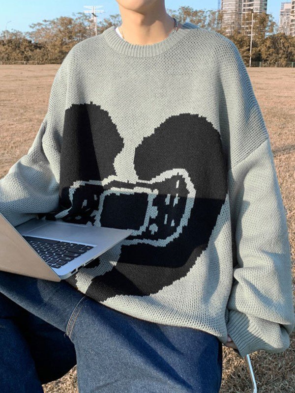 EMMIOL Men's Heart Jacquard Pullover Sweater