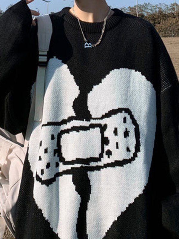 EMMIOL Men's Heart Jacquard Pullover Sweater
