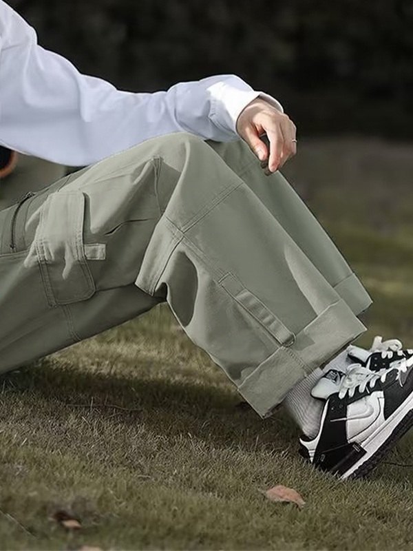 Emmiol Free shipping 2024 Men's Patch Pocket Loose Cargo Pants Gray XL