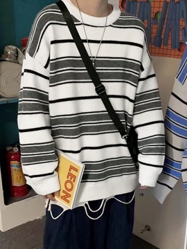 EMMIOL Gestreifter Pullover Strickpullover für Herren