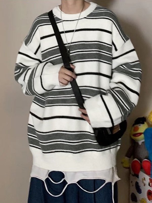 EMMIOL Gestreifter Pullover Strickpullover für Herren