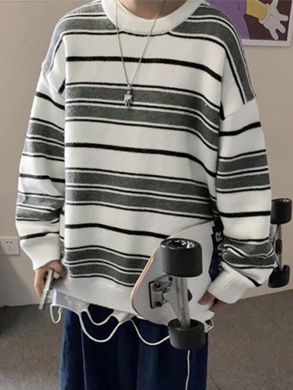 EMMIOL Gestreifter Pullover Strickpullover für Herren
