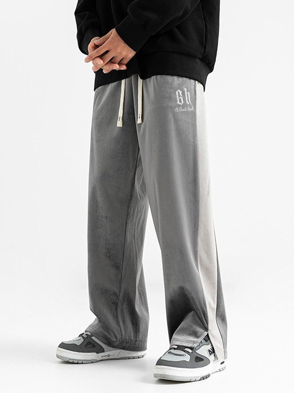 EMMIOL Pantalones de chándal informales de terciopelo con retazos y abertura para hombre