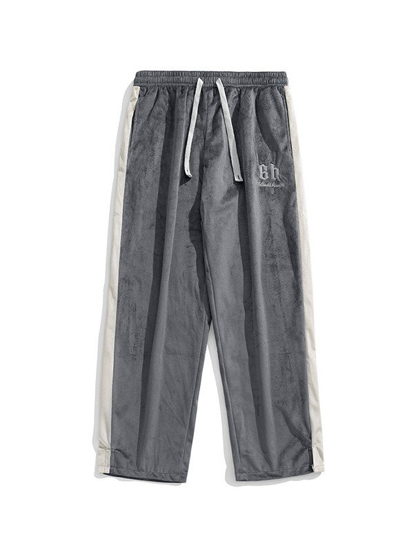 EMMIOL Pantalones de chándal informales de terciopelo con retazos y abertura para hombre