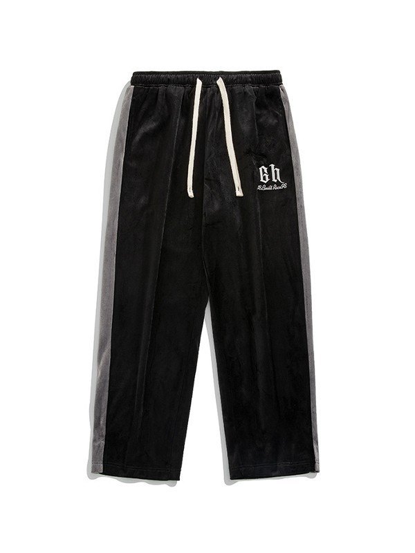 EMMIOL Pantalones de chándal informales de terciopelo con retazos y abertura para hombre