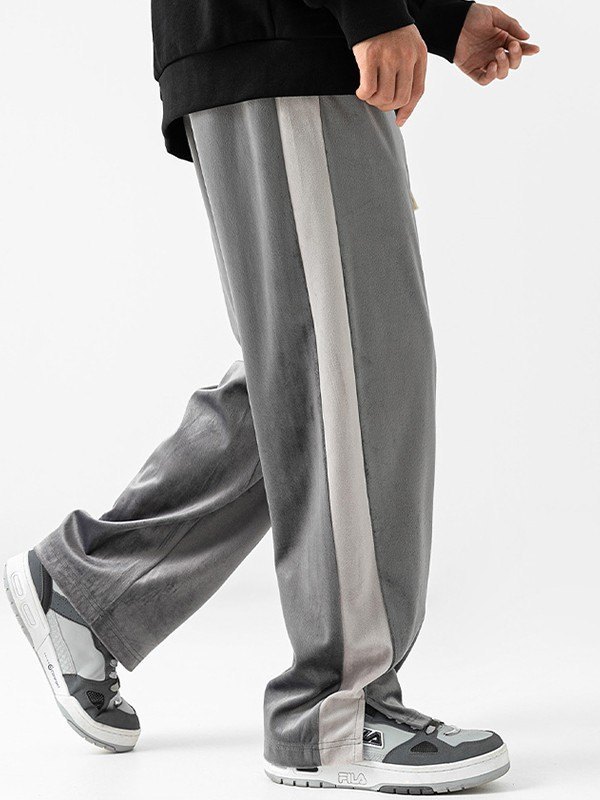 EMMIOL Pantalones de chándal informales de terciopelo con retazos y abertura para hombre