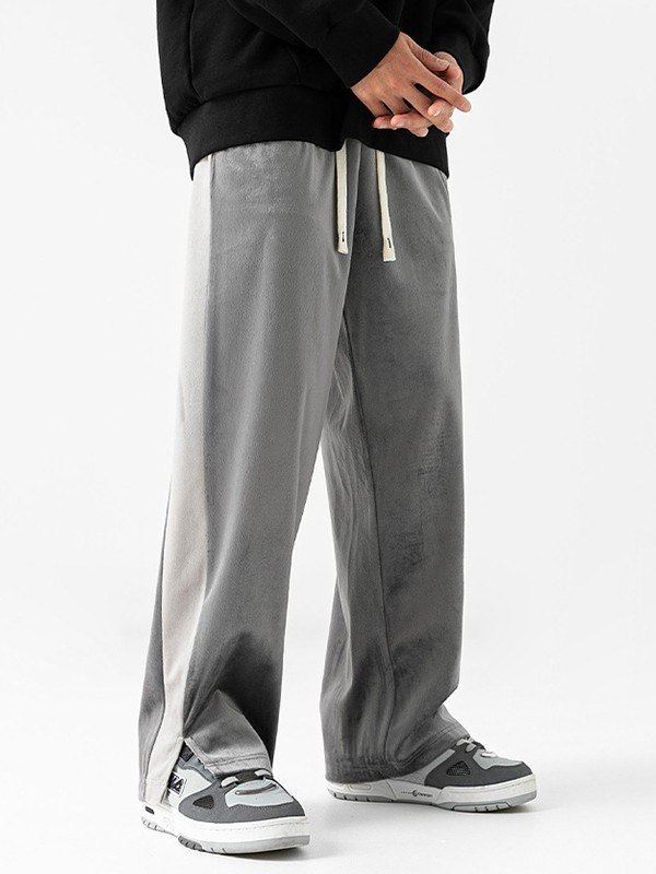 EMMIOL Pantalones de chándal informales de terciopelo con retazos y abertura para hombre
