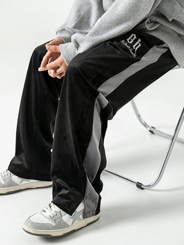 EMMIOL Pantalones de chándal informales de terciopelo con retazos y abertura para hombre